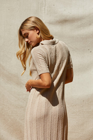 Edie Ribbed Sweater Knit Polo Dress