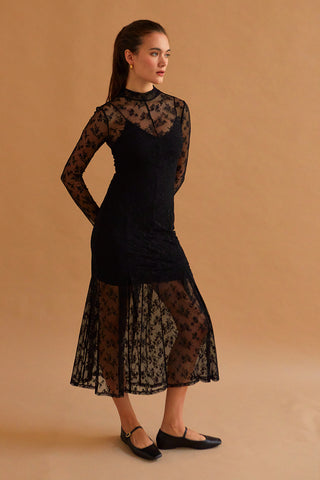 Scarlett Mock Neck Lace Midi Dress