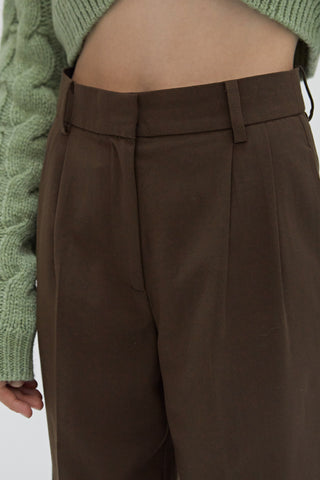 A close up of a straight leg  trousers.