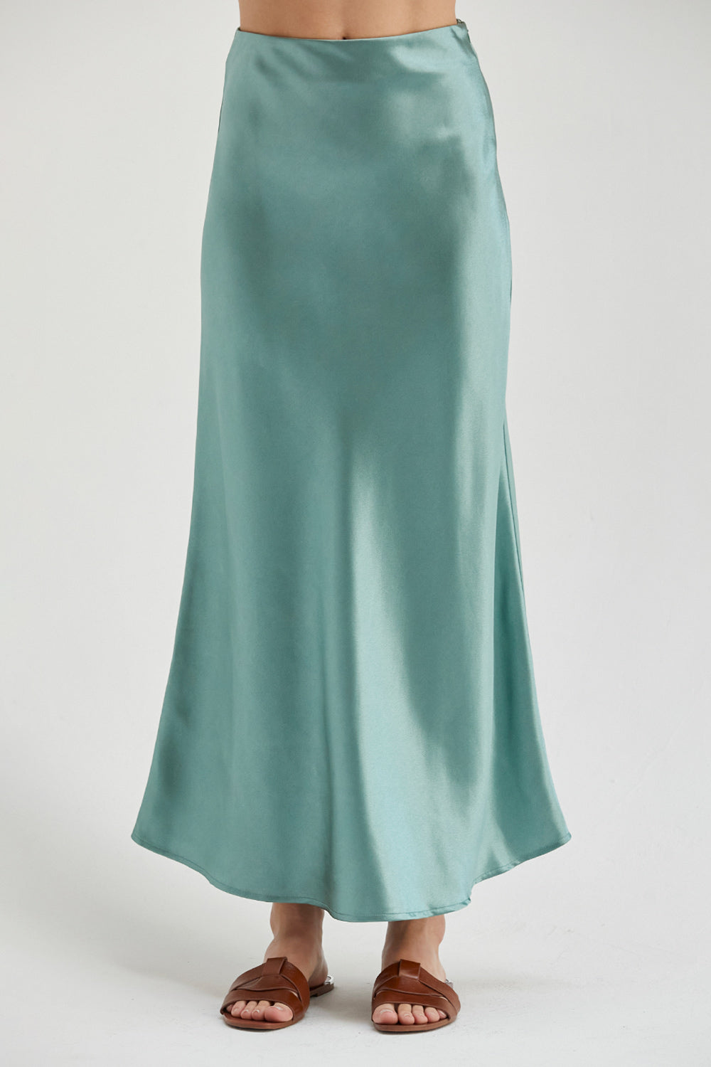 Teal satin 2024 bias maxi skirt