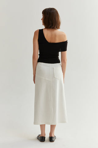 Lux White Denim Midi Skirt