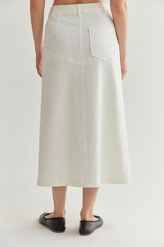 Lux White Denim Midi Skirt