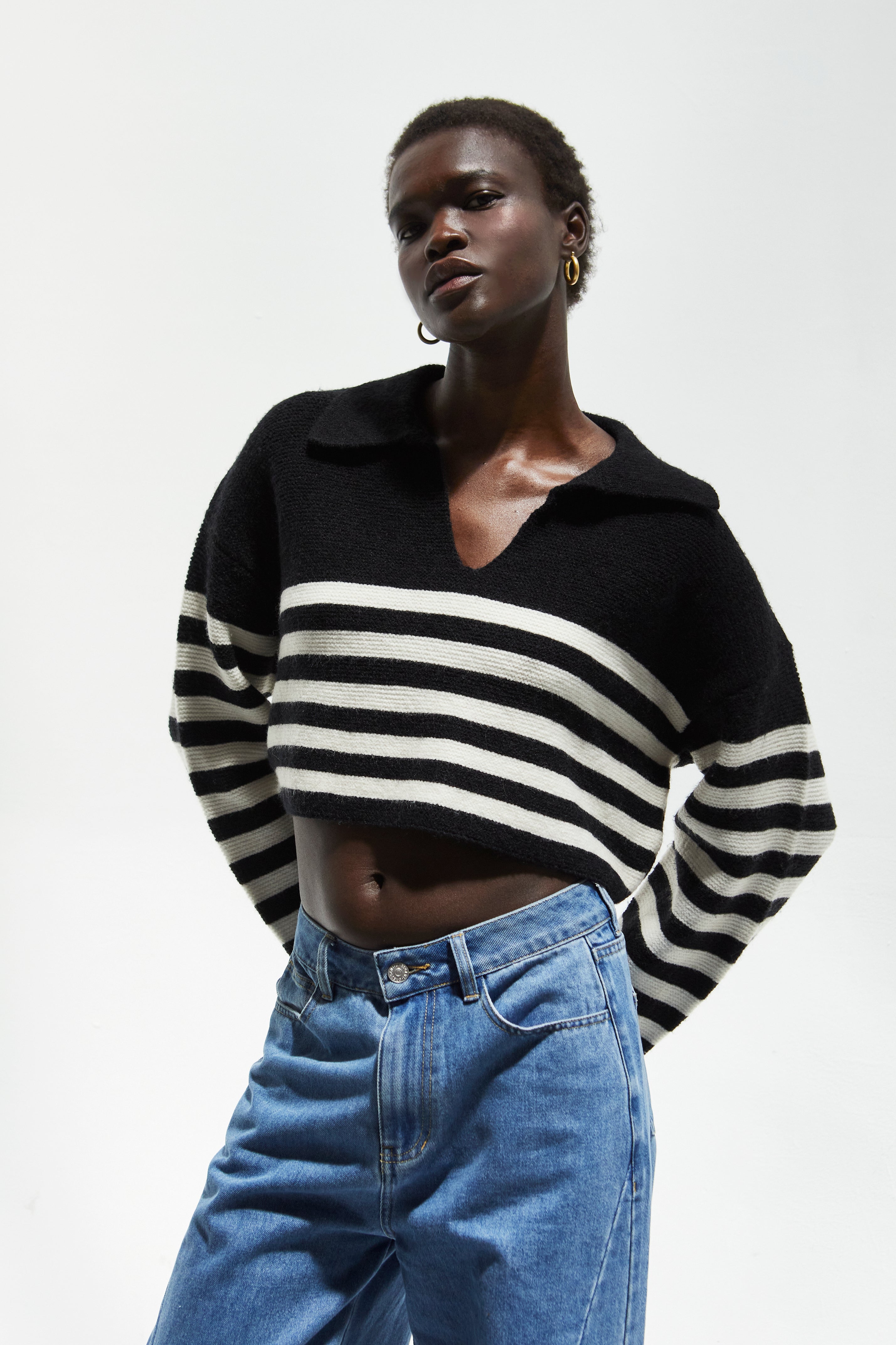 Striped on sale cropped sweater