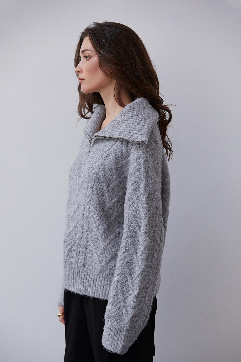 Grey zip front on sale sweater