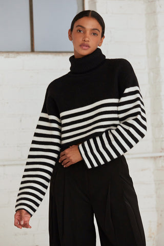 Avery Turtleneck Striped Sweater Top