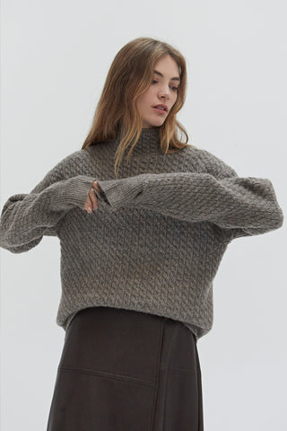 Emmi Cable Knit Mock Neck Sweater